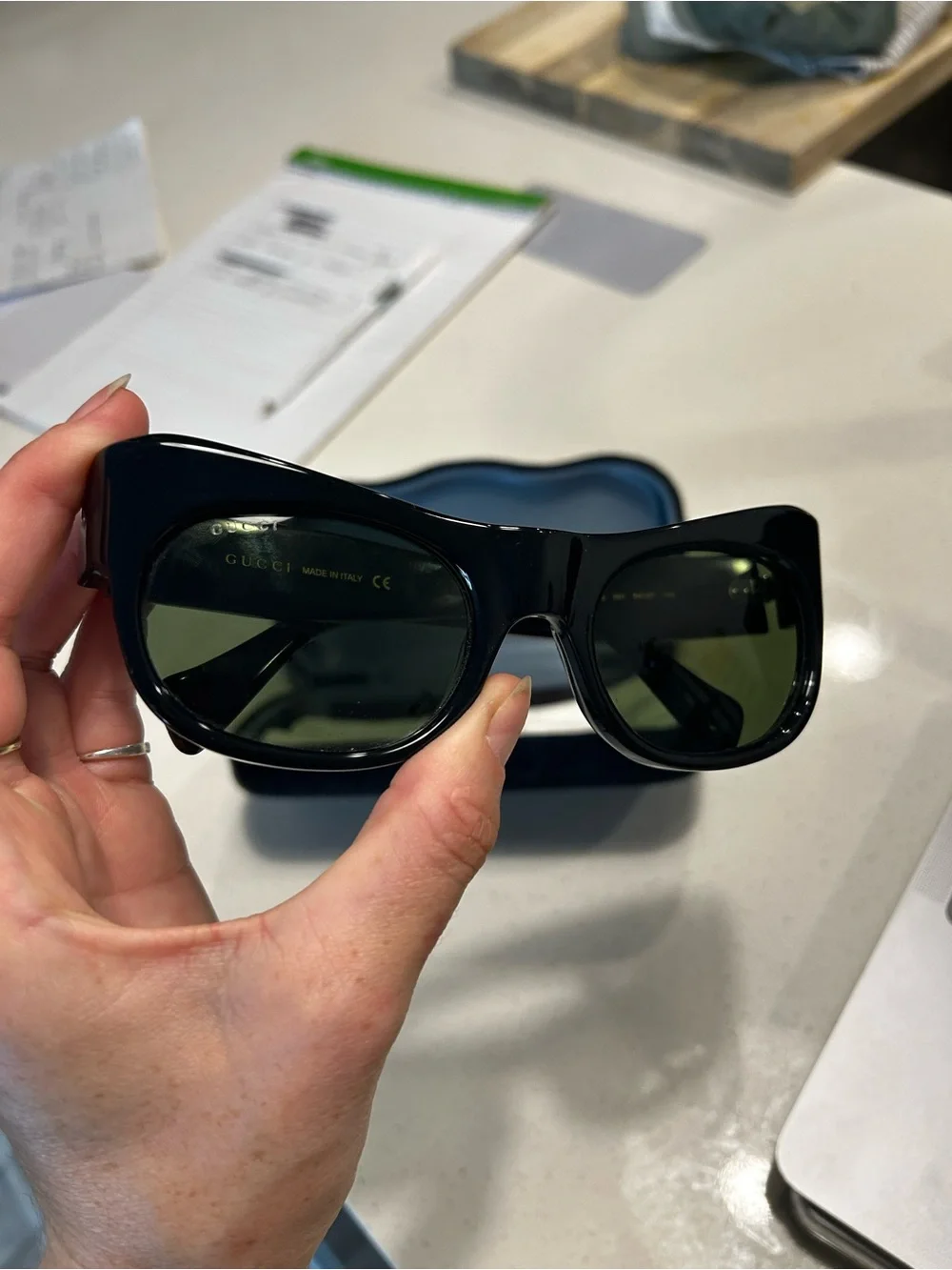 Gucci Black Cat-eye Sunglasses with Green Lenses - Bold Acetate Frame